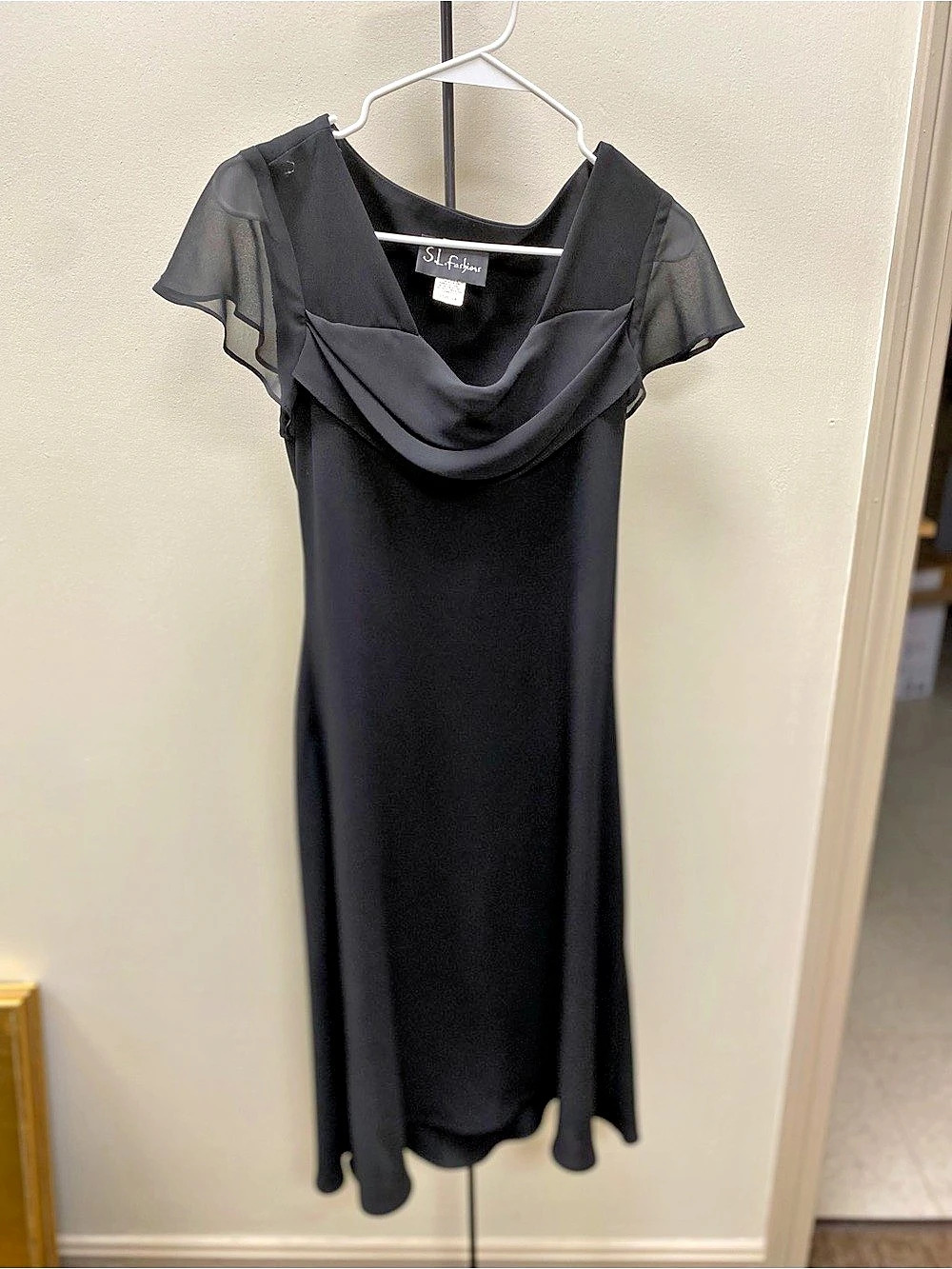 S.L. Fashions Black Cowl Neck Dress Size 10 Like New